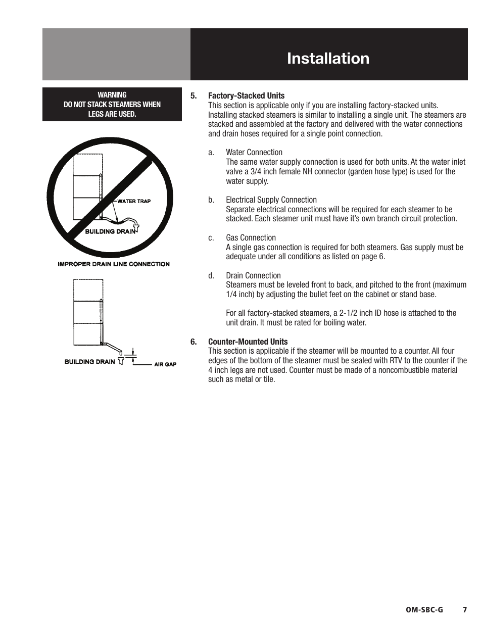 Installation | Blodgett SBC-G Series User Manual | Page 9 / 24