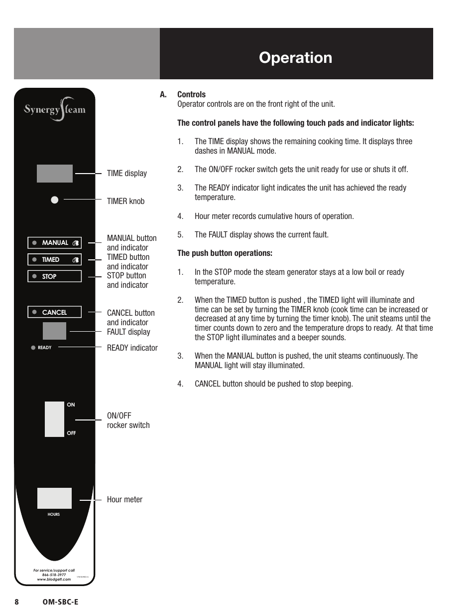 Operation | Blodgett SBC-E Series User Manual | Page 10 / 28