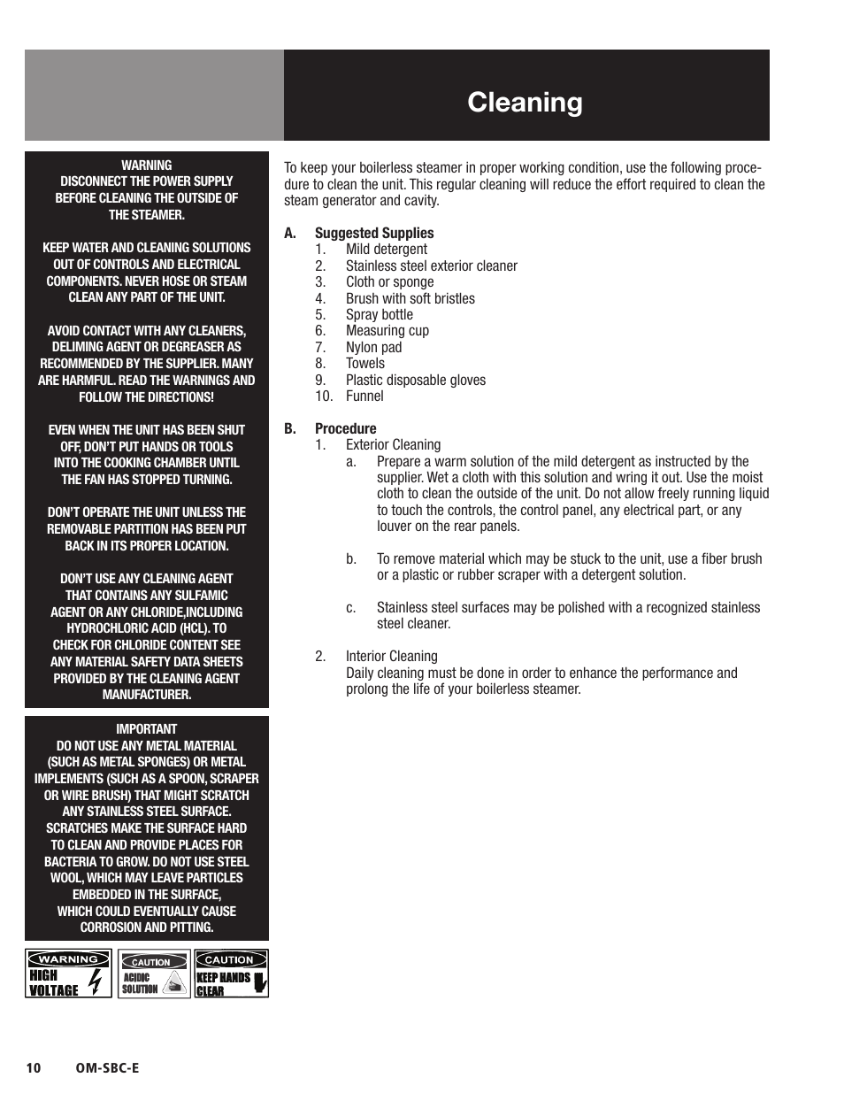 Cleaning | Blodgett SBC-E Series User Manual | Page 12 / 28