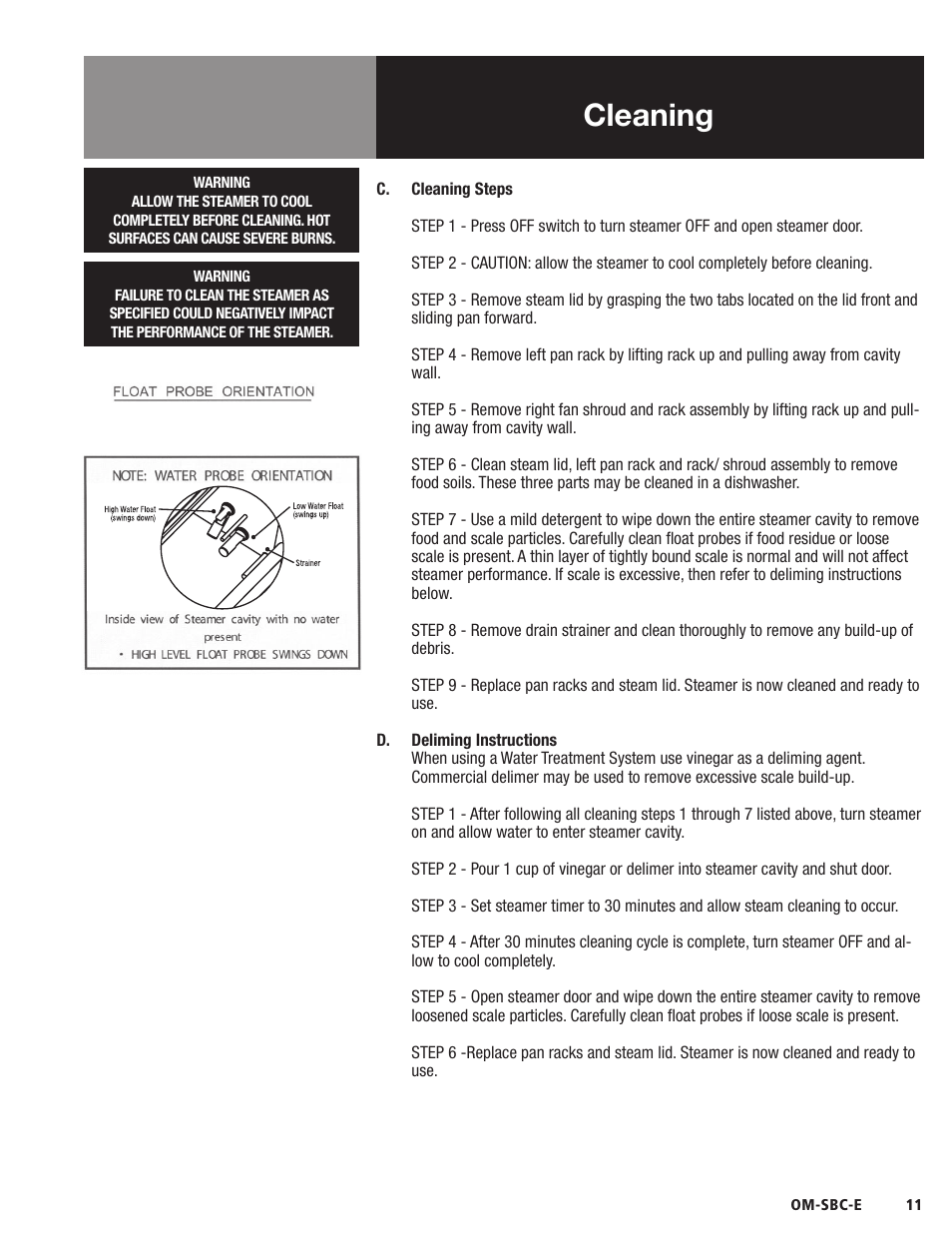 Cleaning | Blodgett SBC-E Series User Manual | Page 13 / 28