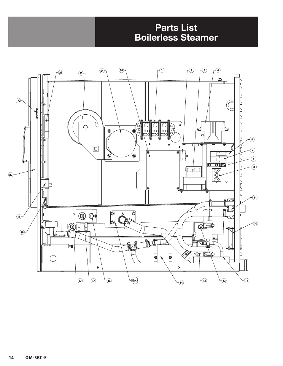 Parts list boilerless steamer | Blodgett SBC-E Series User Manual | Page 16 / 28
