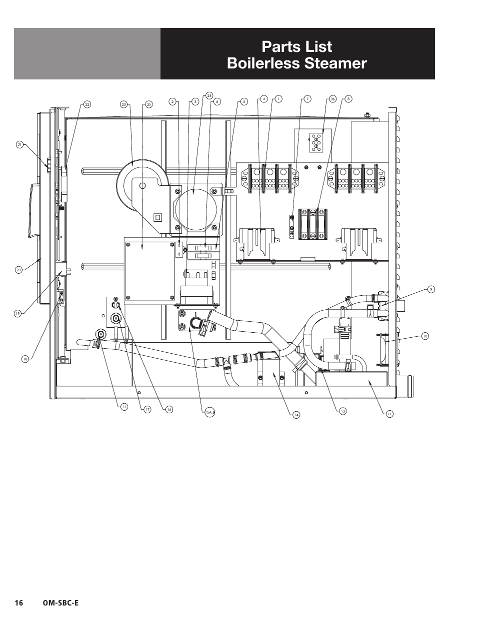 Parts list boilerless steamer | Blodgett SBC-E Series User Manual | Page 18 / 28