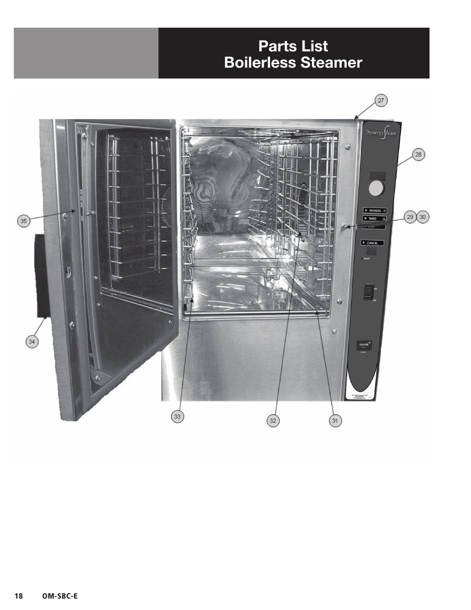 Parts list boilerless steamer | Blodgett SBC-E Series User Manual | Page 20 / 28