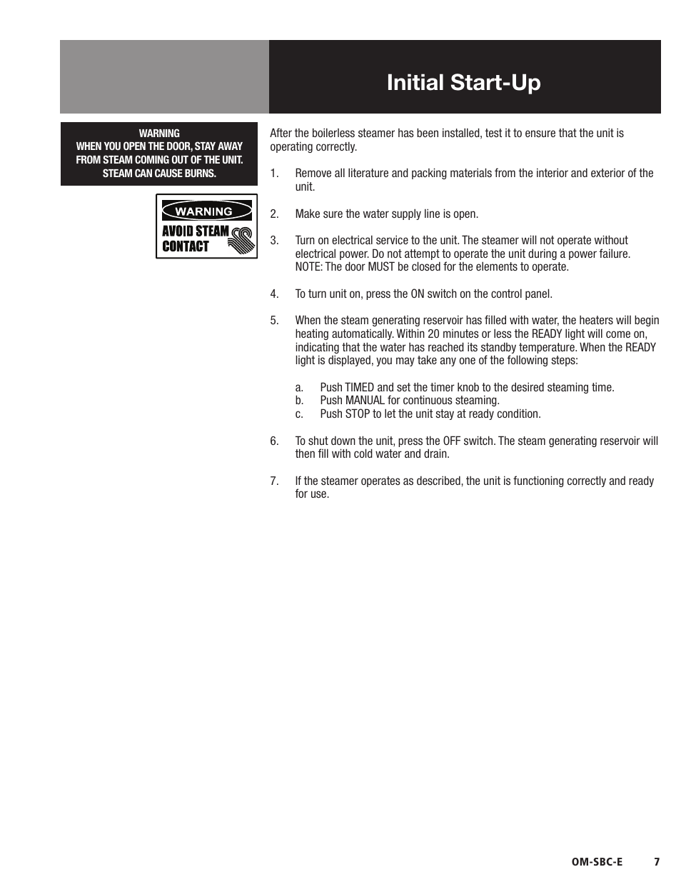 Initial start-up | Blodgett SBC-E Series User Manual | Page 9 / 28