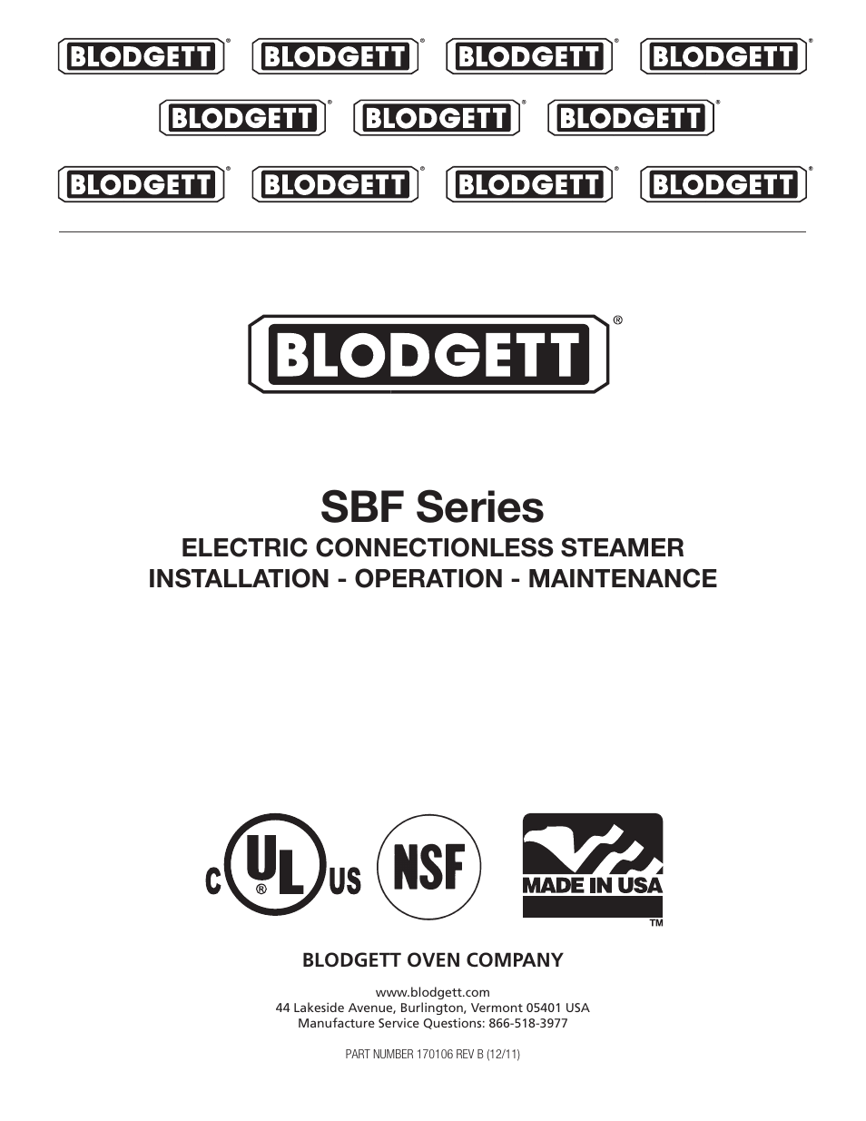 Blodgett SBF Series User Manual | 16 pages