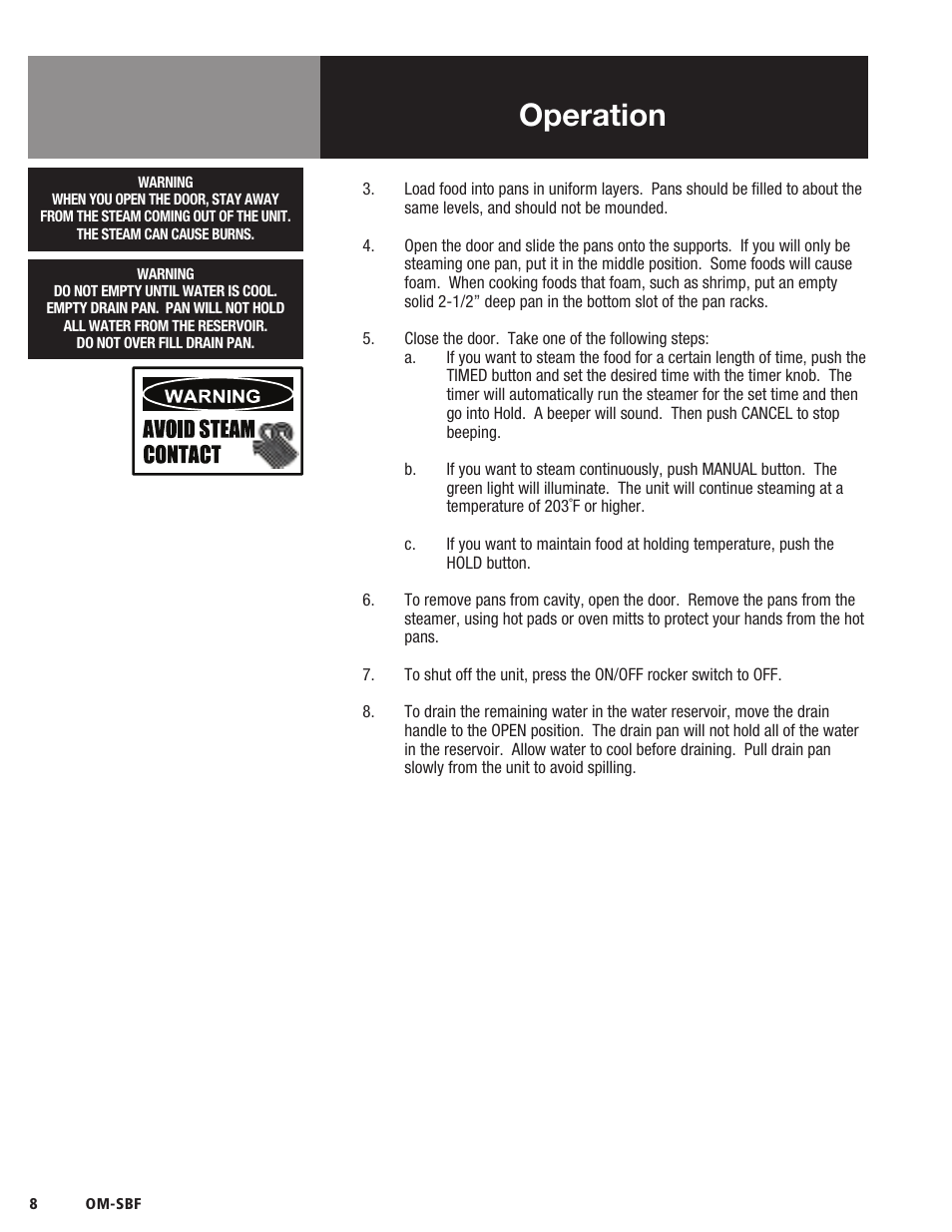 Operation | Blodgett SBF Series User Manual | Page 10 / 16