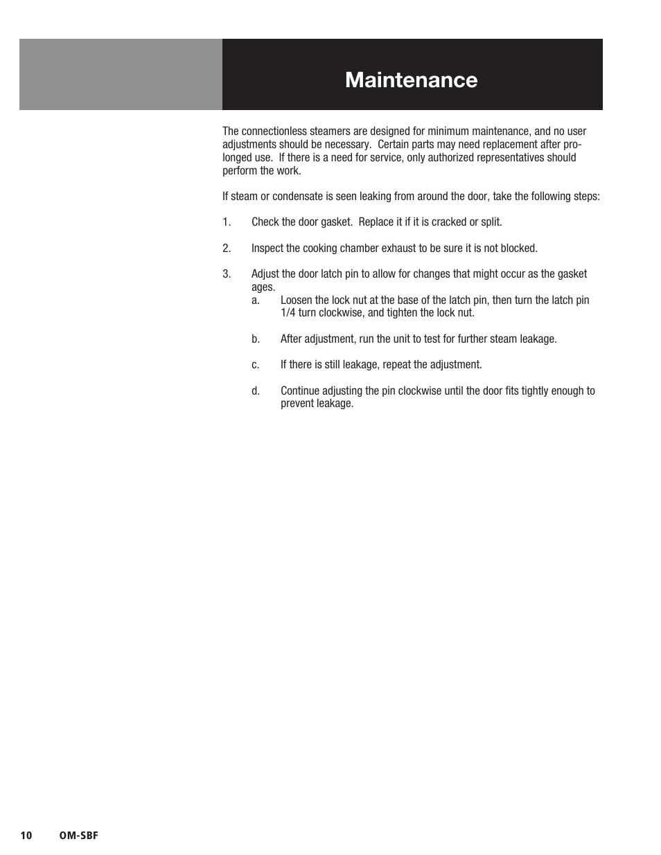 Maintenance | Blodgett SBF Series User Manual | Page 12 / 16