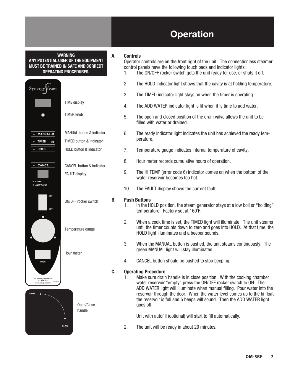 Operation | Blodgett SBF Series User Manual | Page 9 / 16