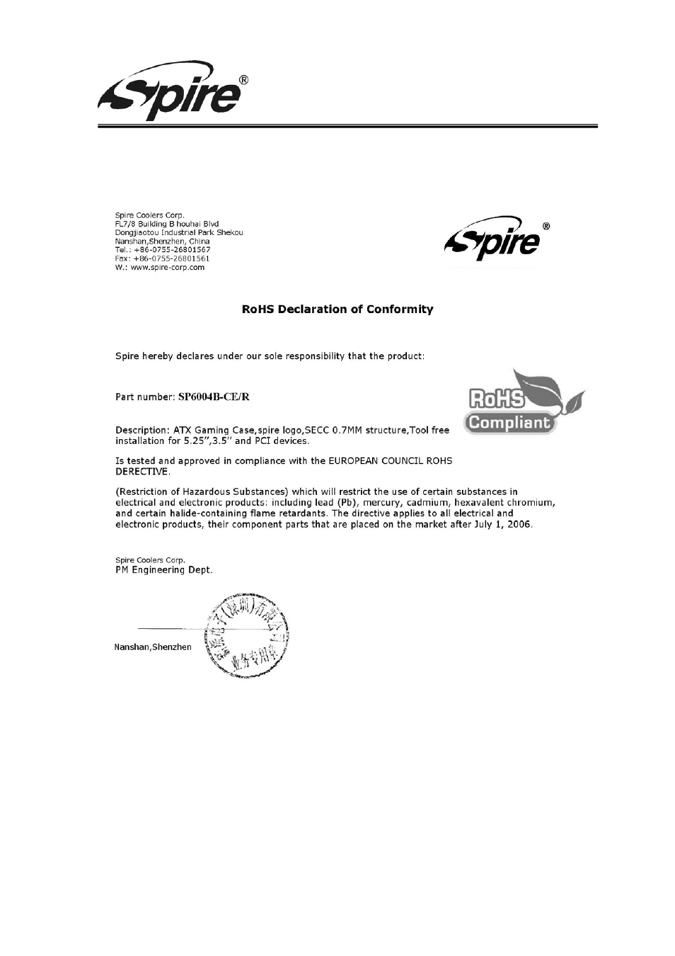 Spire corp | Spire SP6004B-CE/R / SP6004B-CE/R User Manual | Page 7 / 7