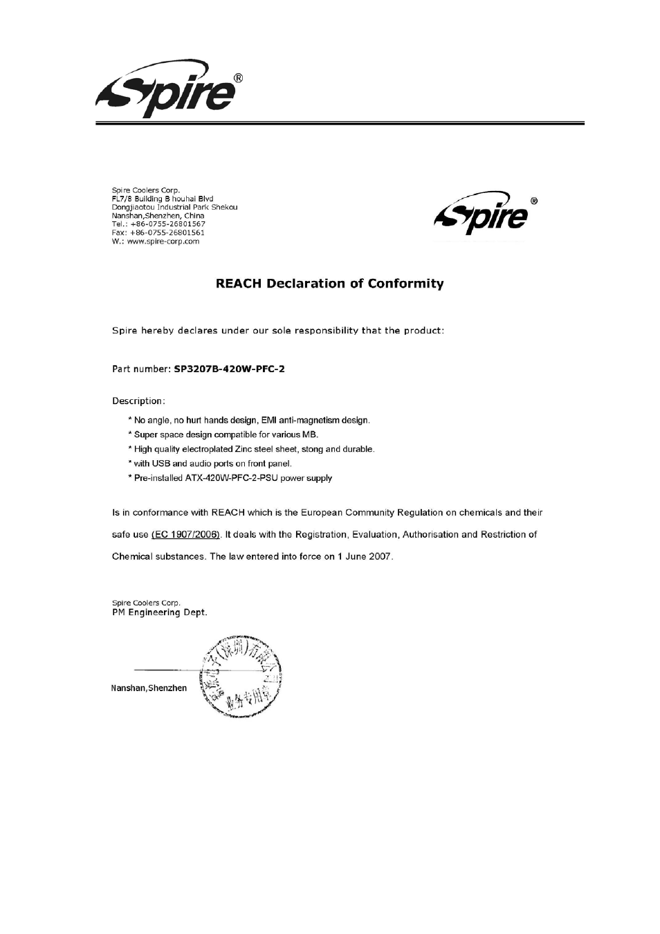Spire corp | Spire MERCURY BLACK REV.2 / SP3207B-420W-PFC-2 User Manual | Page 10 / 10