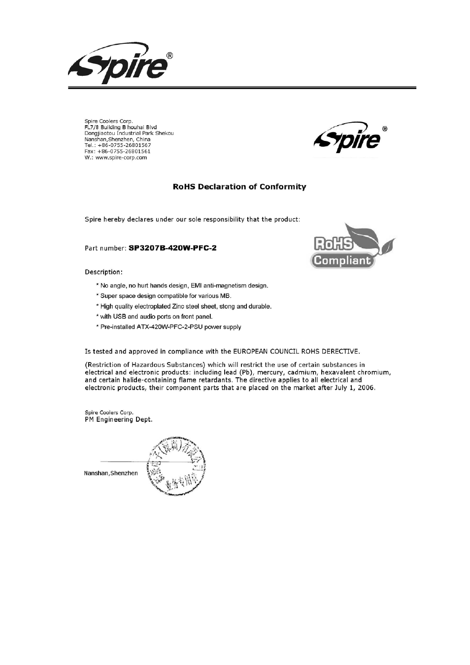 Spire corp | Spire MERCURY BLACK REV.2 / SP3207B-420W-PFC-2 User Manual | Page 9 / 10