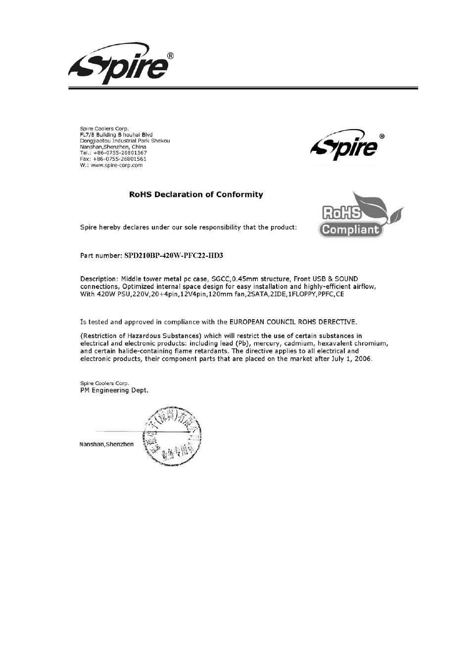 Spire corp | Spire COOLBOX 210 / SPD210BP-420W-PFC22-HD3 User Manual | Page 9 / 10