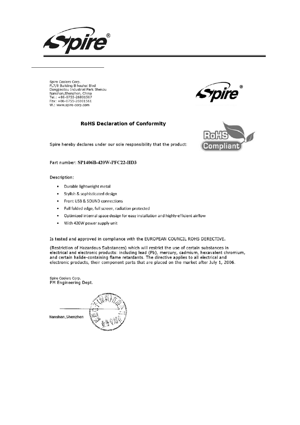 Spire corp | Spire ORBIT 1406 / SP1406B-420W-PFC22-HD3 User Manual | Page 9 / 9