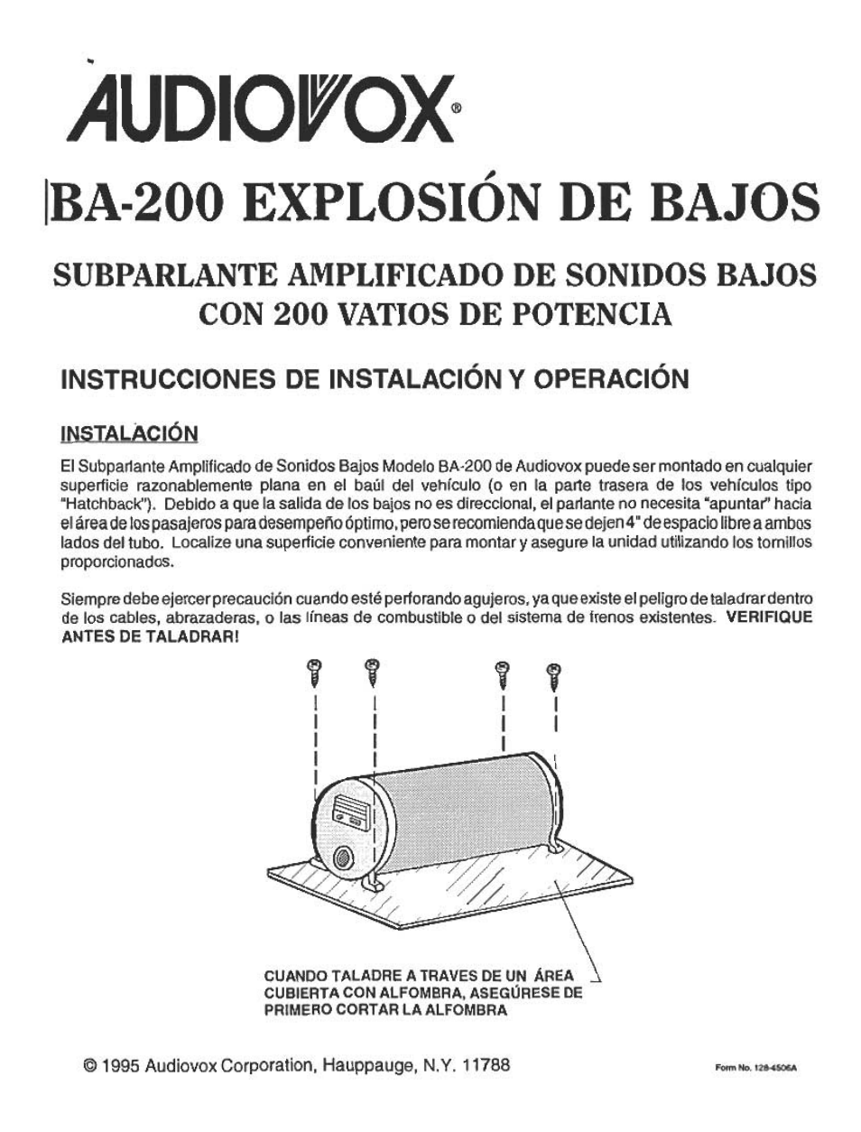 Ludiorox, Instrucciones de instalacion y operacion, Instalación | Iba-200 explosion de bajos | Audiovox BA200 User Manual | Page 5 / 6