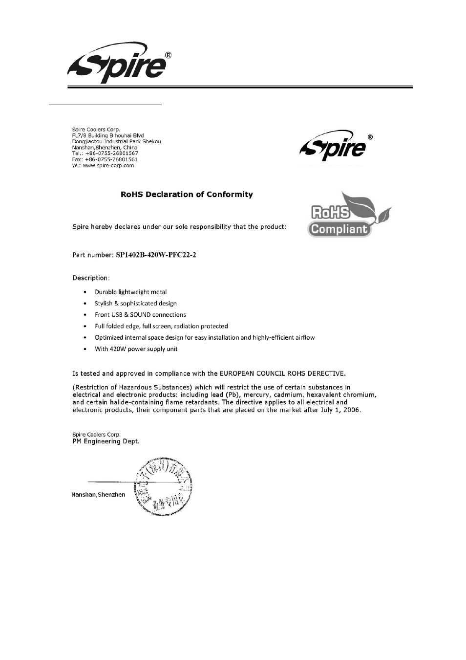 Spire corp | Spire ORBIT 1402 / SP1402B-420W-PFC22-2 User Manual | Page 9 / 9