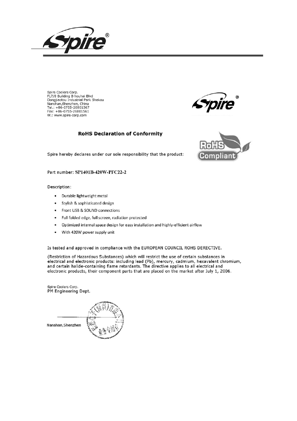 Spire corp | Spire ORBIT 1401 / SP1401B-420W-PFC22-2 User Manual | Page 9 / 9
