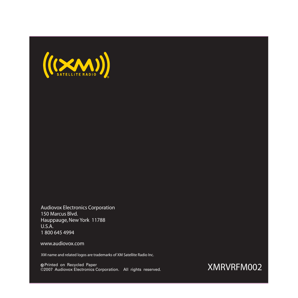 Xmrvrfm002 | Audiovox CommanderMT 128-7902A User Manual | Page 22 / 22