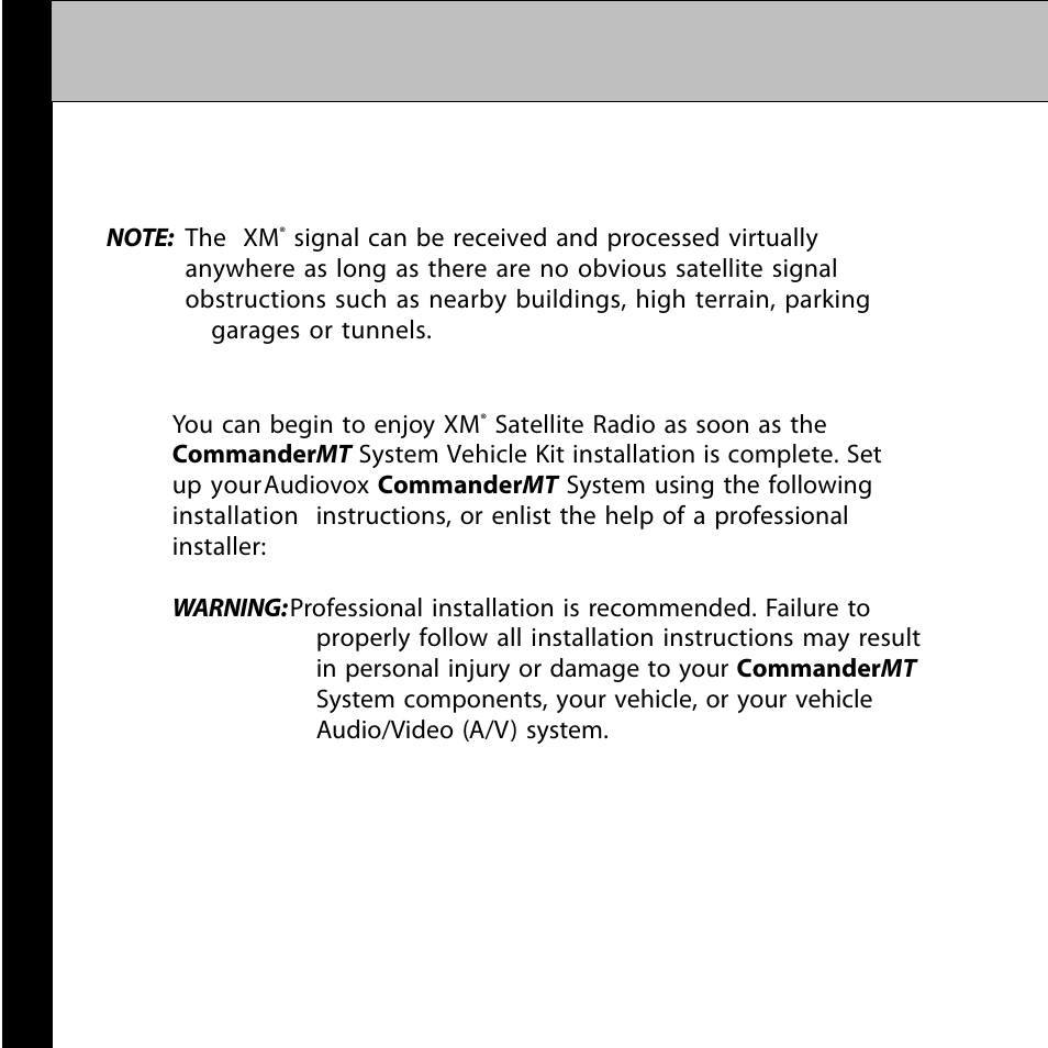 Setting up and installing y | Audiovox CommanderMT 128-7902A User Manual | Page 8 / 22
