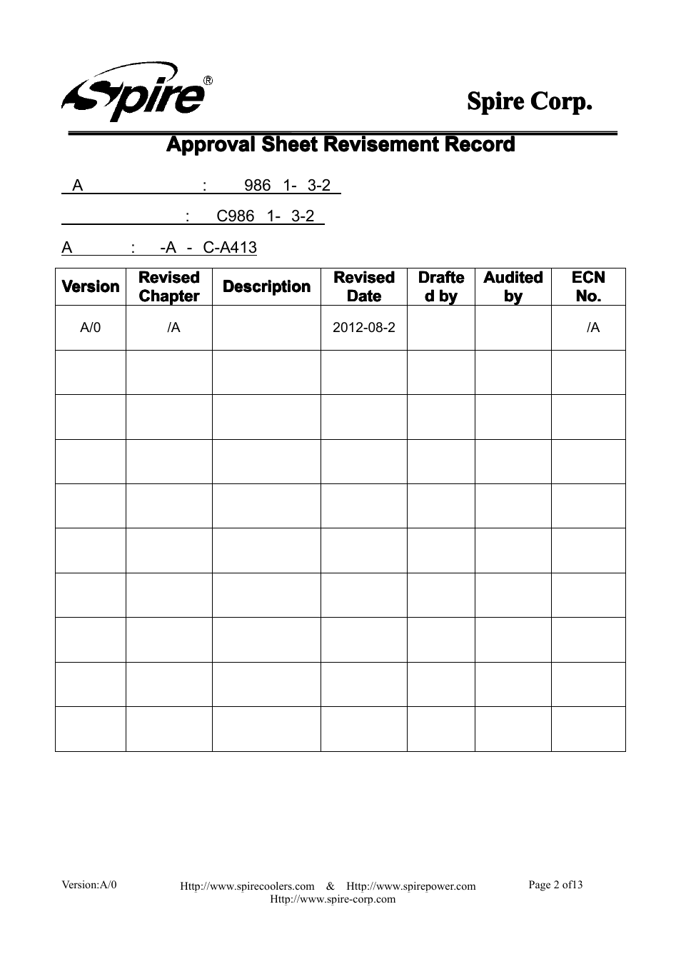 Spire, Spire spire corp. corp. corp. corp, Approval | Spire GEMINI REV. 4 / SP986N1-V3-2P User Manual | Page 2 / 13