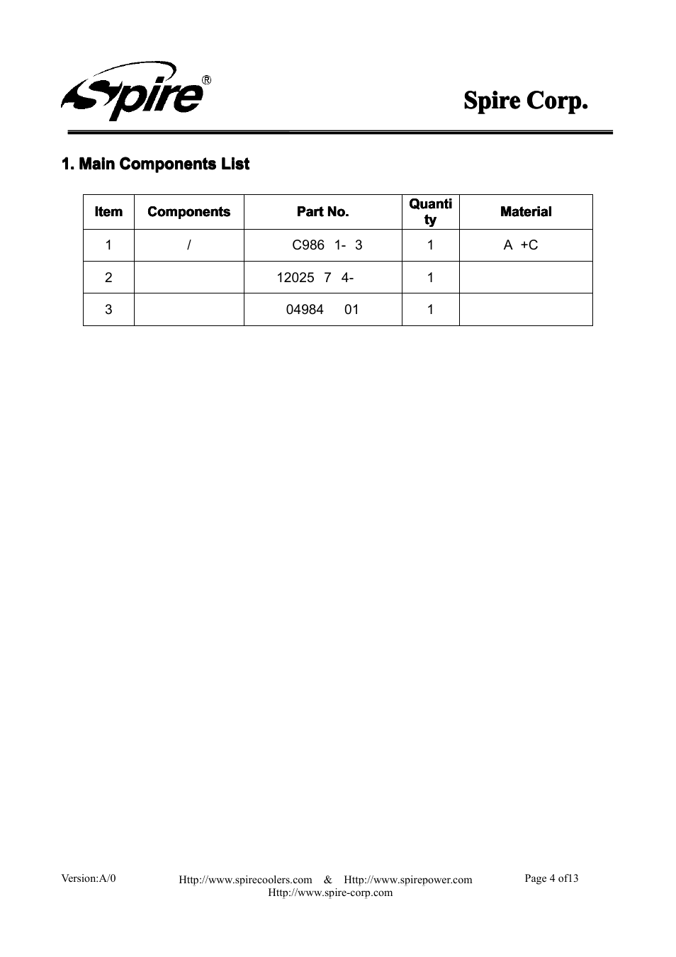 Spire, Spire spire corp. corp. corp. corp | Spire GEMINI REV. 4 / SP986N1-V3-2P User Manual | Page 4 / 13