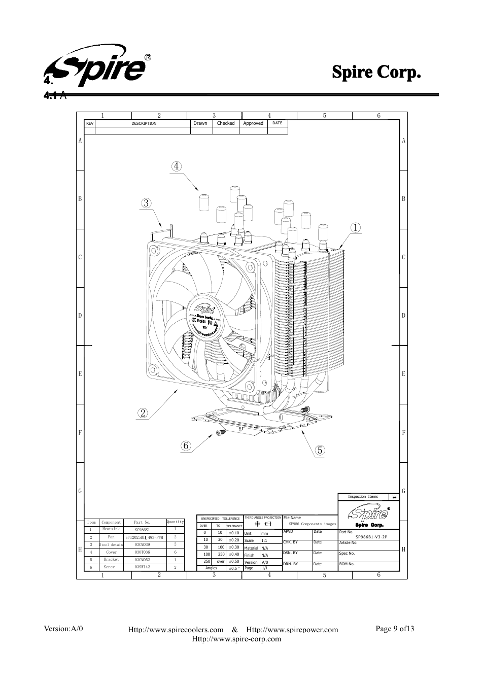 Spire, Spire spire corp. corp. corp. corp, 4. product drawing | Assembly drawing | Spire GEMINI REV. 4 / SP986N1-V3-2P User Manual | Page 9 / 13