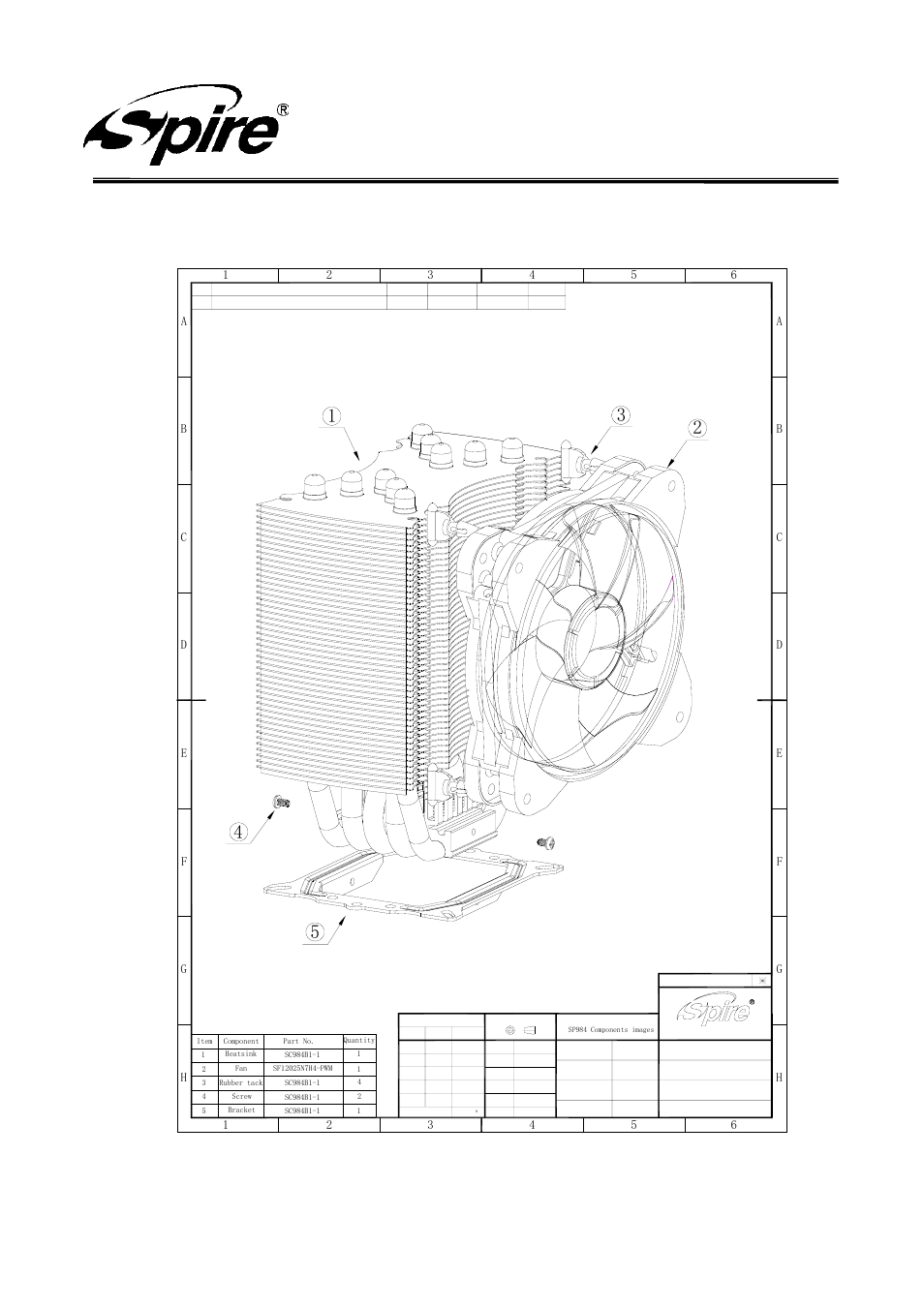Spire corp, Product drawing, Assembly drawing | Version:a/0 page 8 of12 | Spire TME III / SP984N1-V3-PWM User Manual | Page 8 / 12