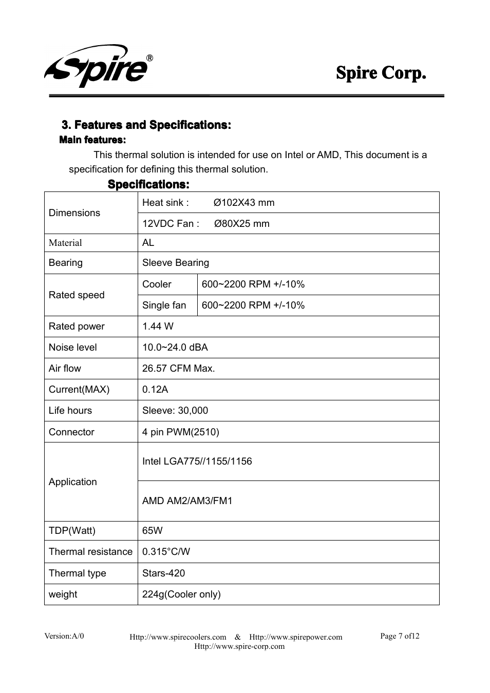 Spire, Spire spire corp. corp. corp. corp | Spire ROTOR REV.4 / SP615S1-V1-PWM User Manual | Page 7 / 12