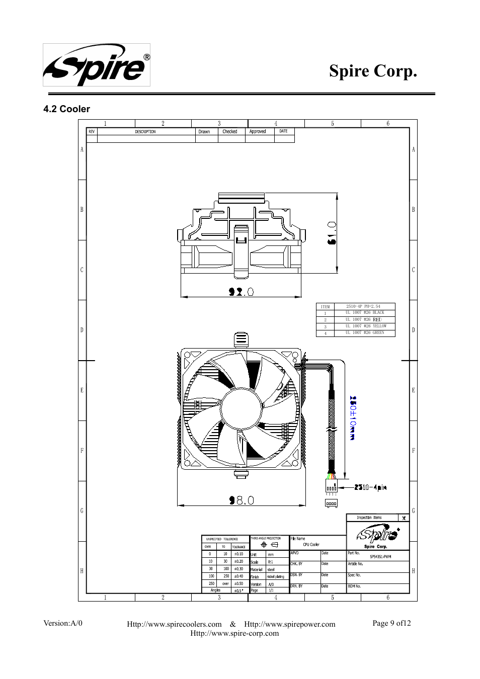 Spire corp, 2 cooler | Spire SIGOR IV PWM / SP543S1-PWM User Manual | Page 9 / 12