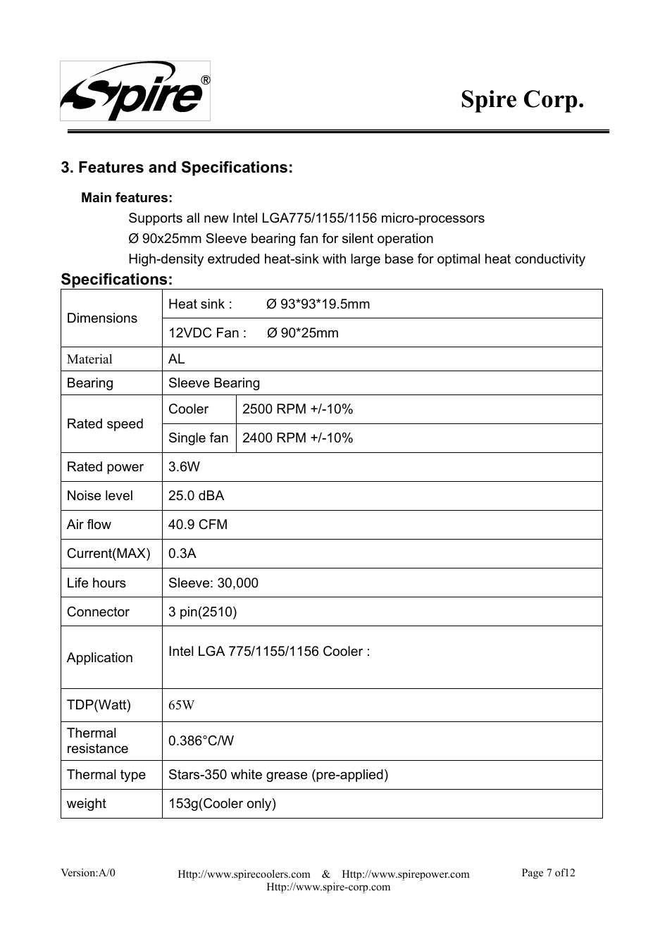 Spire corp | Spire STARFLOW / SP601S7 User Manual | Page 7 / 12