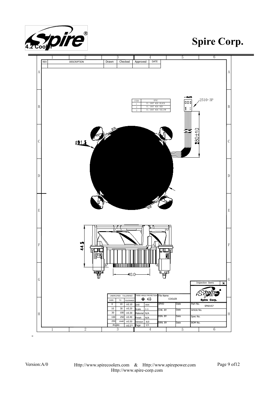 Spire corp, 2 cooler, Version:a/0 page 9 of12 | Spire STARFLOW / SP601S7 User Manual | Page 9 / 12