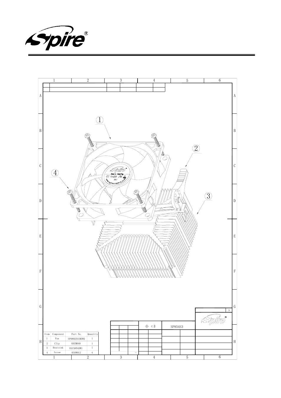 Spire corp, Product drawing, Assembly drawing | Spire STARCORE / SP854S3 User Manual | Page 8 / 13