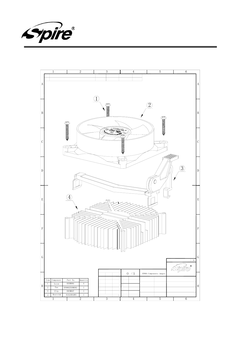 Spire corp, Product drawing, Assembly drawing | Version:a/0 page 8 of13 | Spire COOLREEF II / SP804S3-1 User Manual | Page 8 / 13