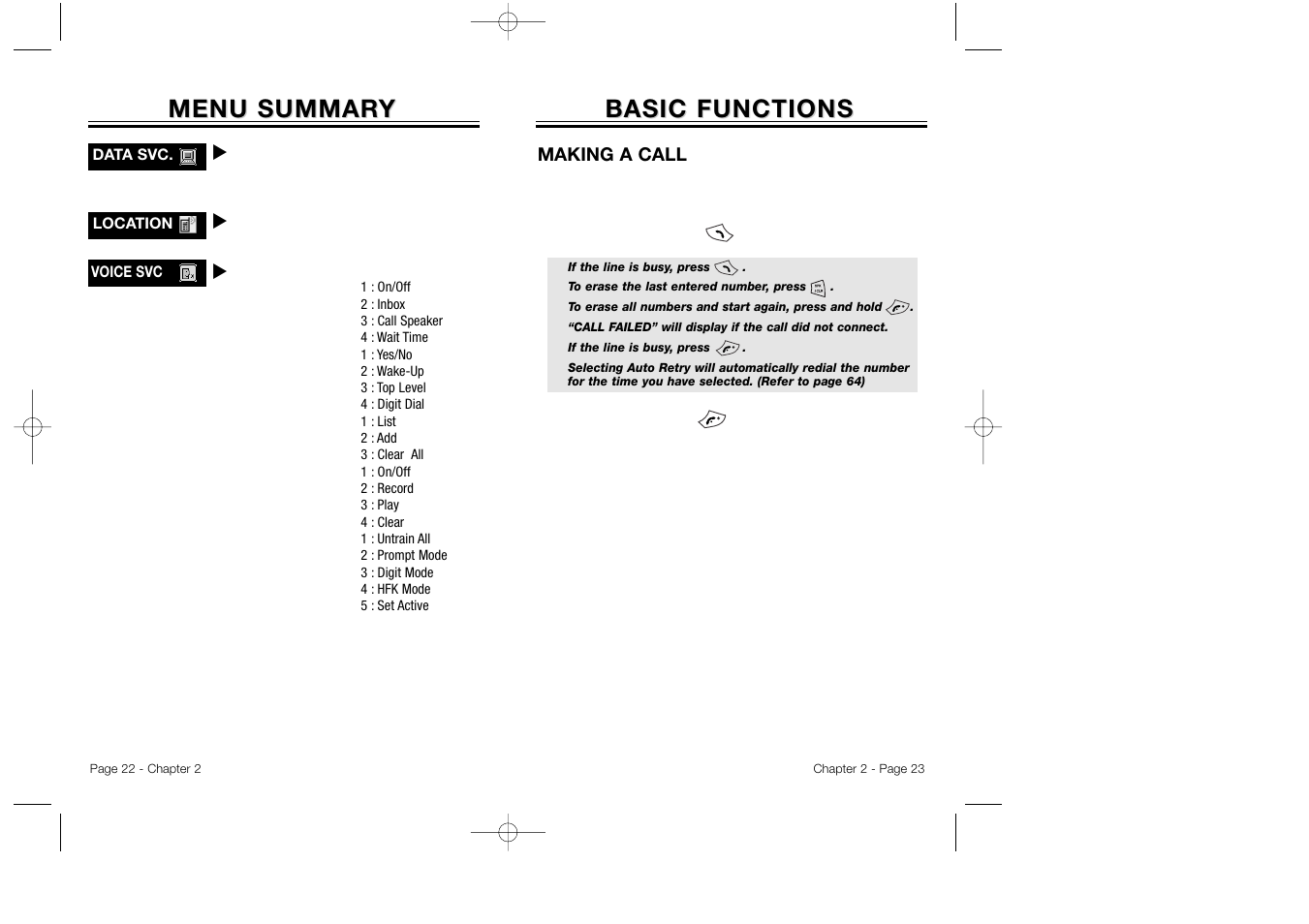 Basic functions, Menu summar, Menu summar y y | Audiovox CDM 8500 User Manual | Page 13 / 76