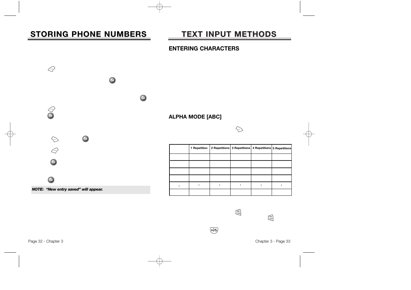 Text input methods, Storing phone numbers, Entering characters | Audiovox CDM 8500 User Manual | Page 18 / 76