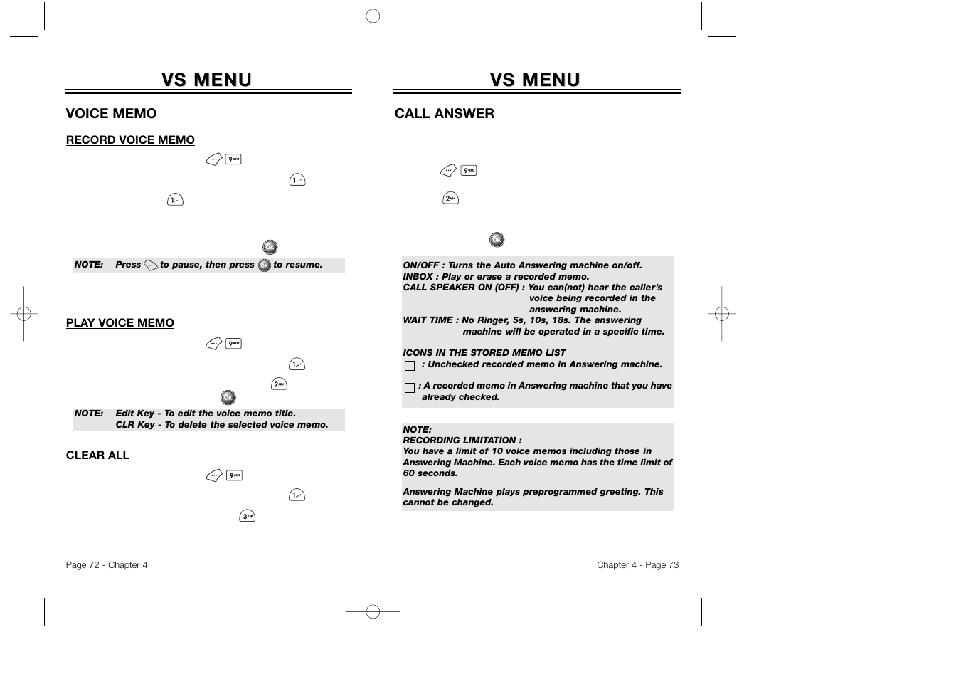 Vs menu | Audiovox CDM 8500 User Manual | Page 38 / 76