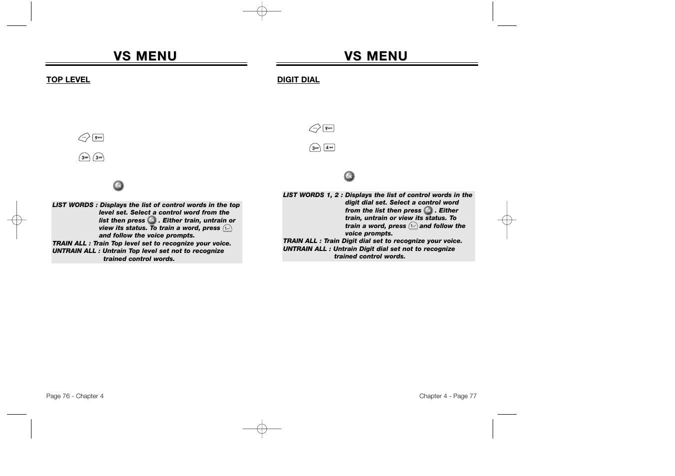 Vs menu | Audiovox CDM 8500 User Manual | Page 40 / 76