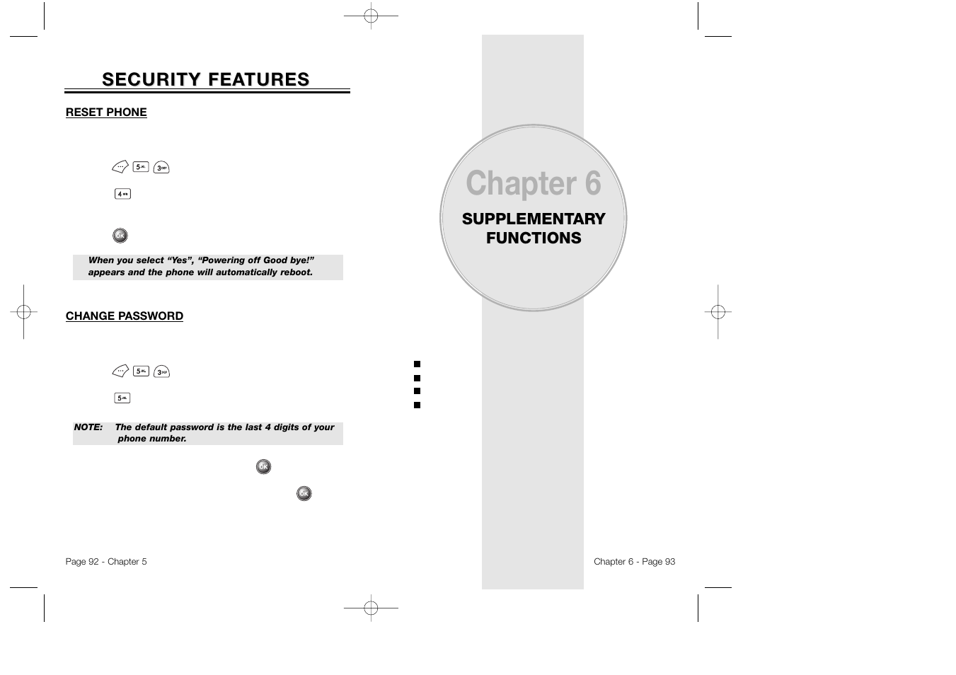 Chapter 6, Security fea, Security fea tures tures | Audiovox CDM 8500 User Manual | Page 48 / 76