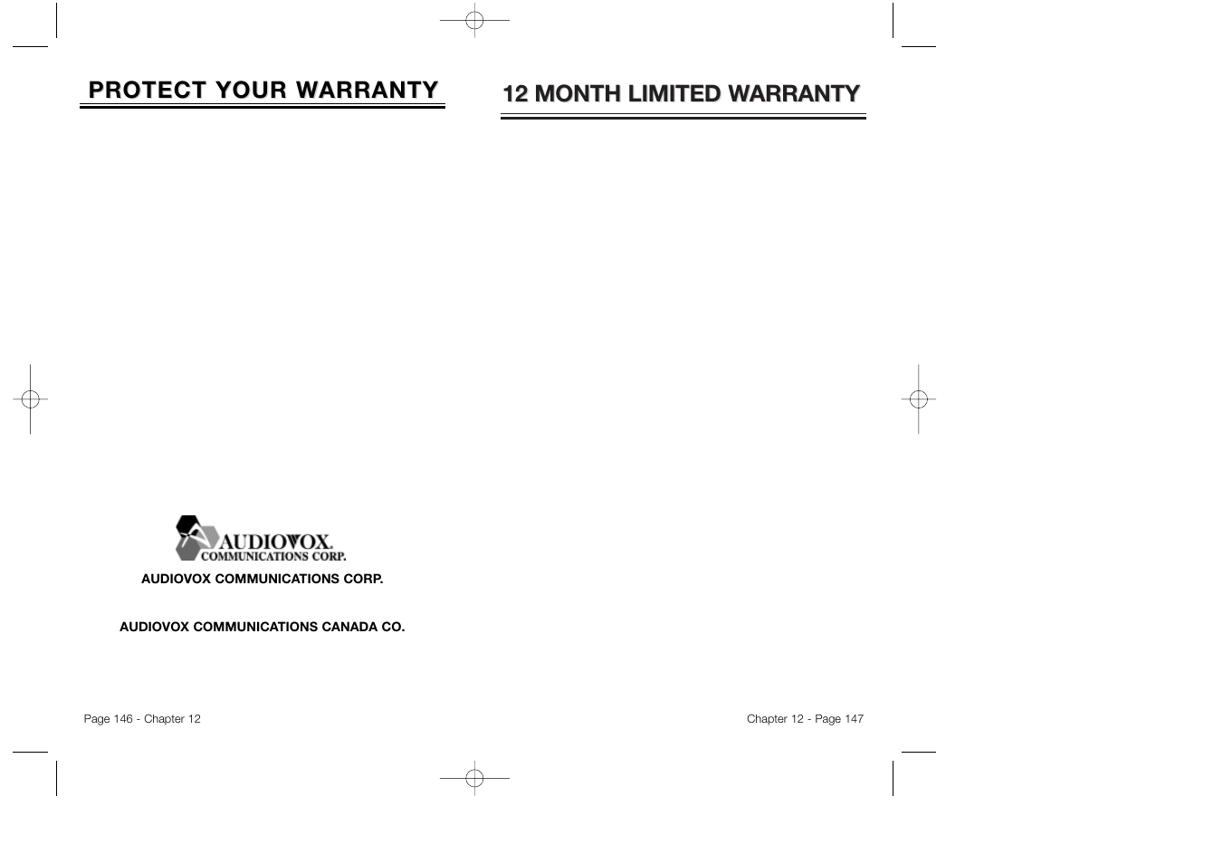 12 month limited w, 12 month limited w arranty arranty, Protect your w | Protect your w arranty arranty | Audiovox CDM 8500 User Manual | Page 75 / 76