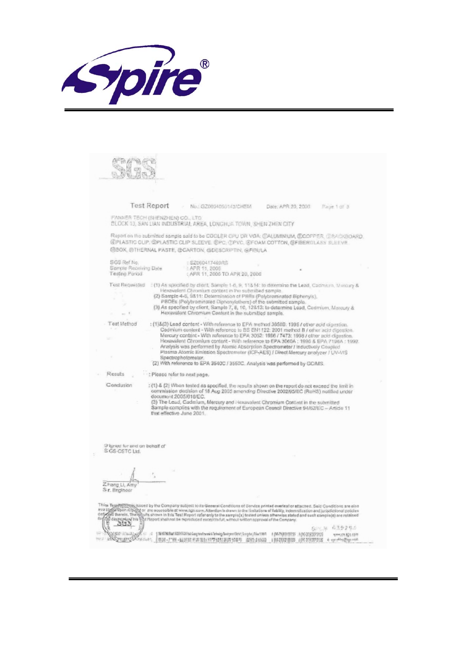 Spire corp, Rohs | Spire PACIFICBREEZE / SP300 User Manual | Page 4 / 8