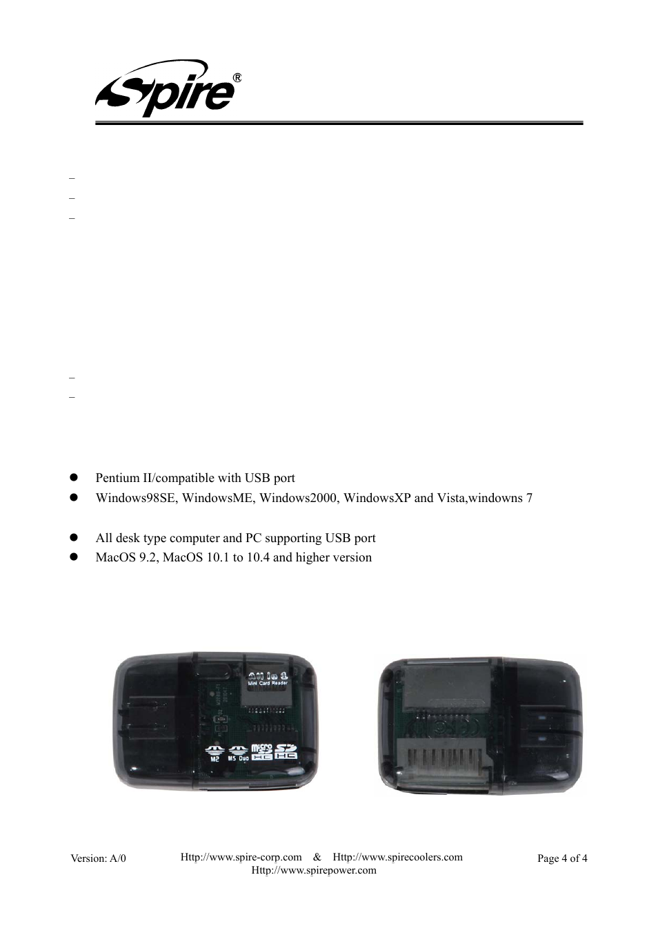 Spire corp, 1 features, 2 system required | 3 pictures | Spire QUIKSCAT / SP336 User Manual | Page 4 / 4