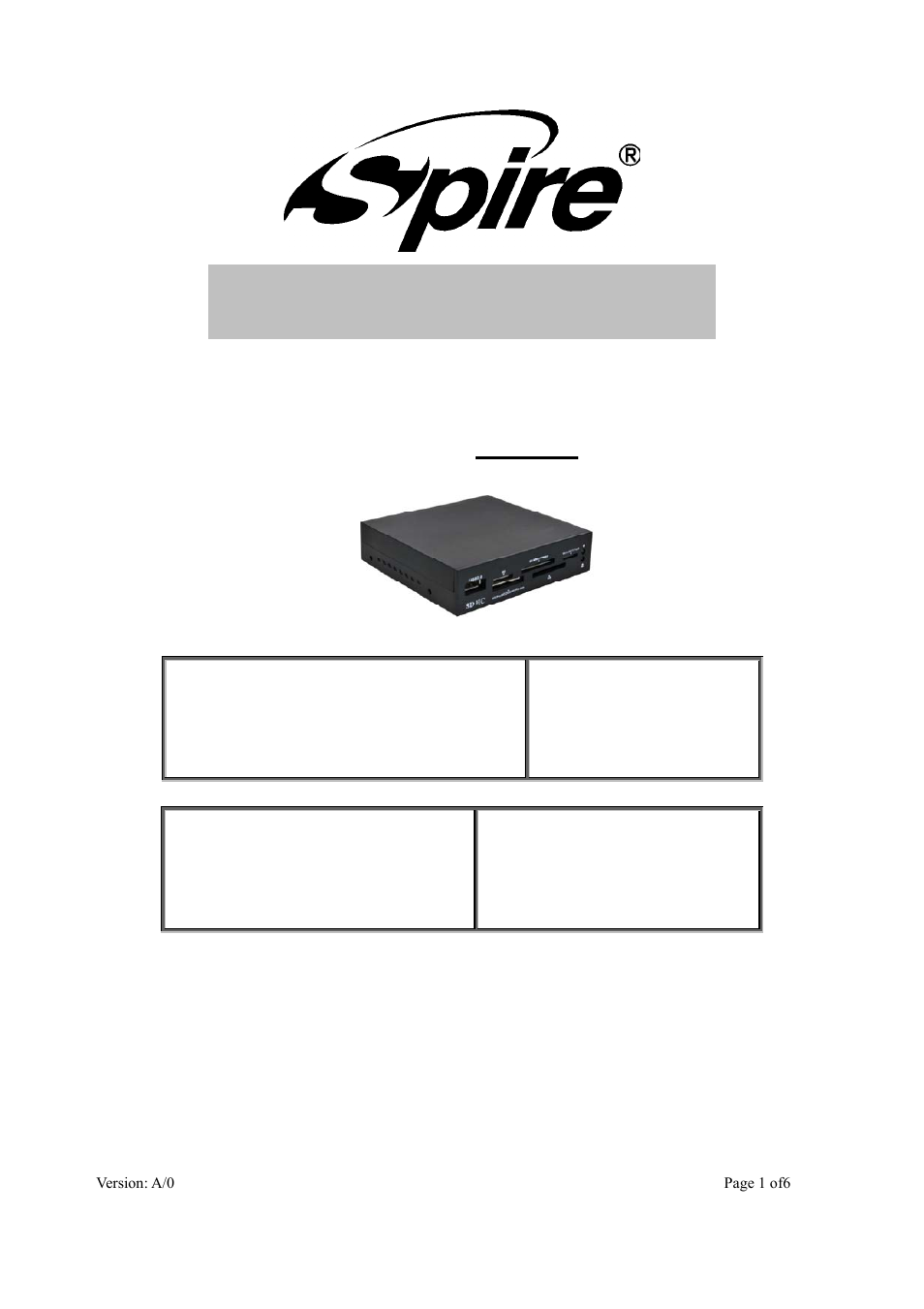 Spire CARDREADER 337 PRO / SP337CR-V1 User Manual | 4 pages