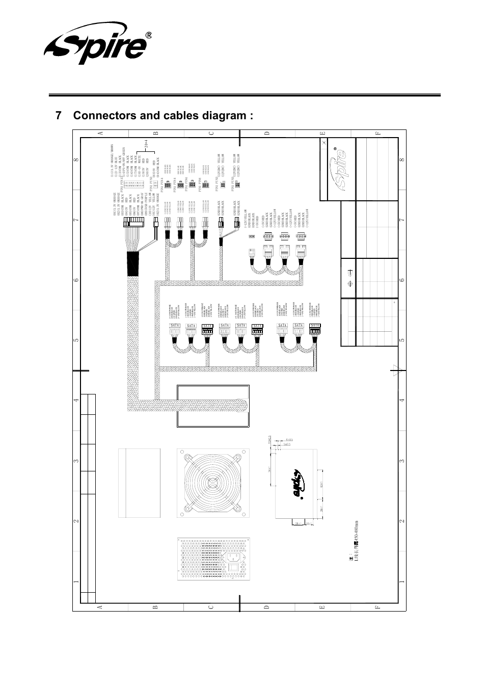 Spire corp, 7 connectors and cables diagram, Dr aw n ch ec ke d app ro ve d | Spire SILENTEAGLE 750W / SP-ATX-750WTB-APFC-2 User Manual | Page 16 / 18