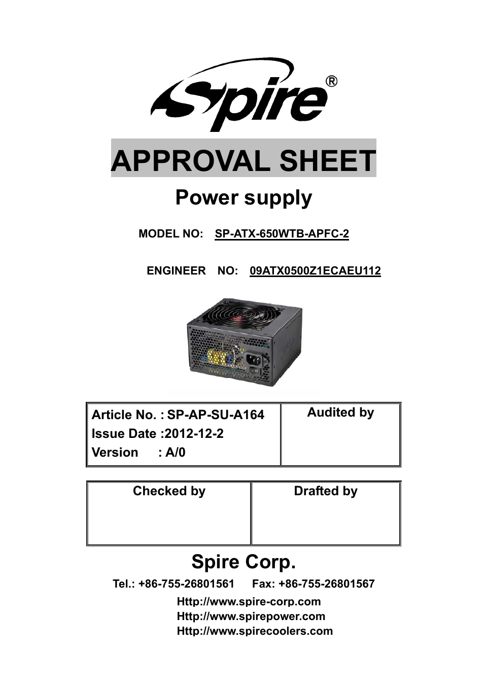 Spire SILENTEAGLE 650W / SP-ATX-650WTB-APFC-2 User Manual | 18 pages