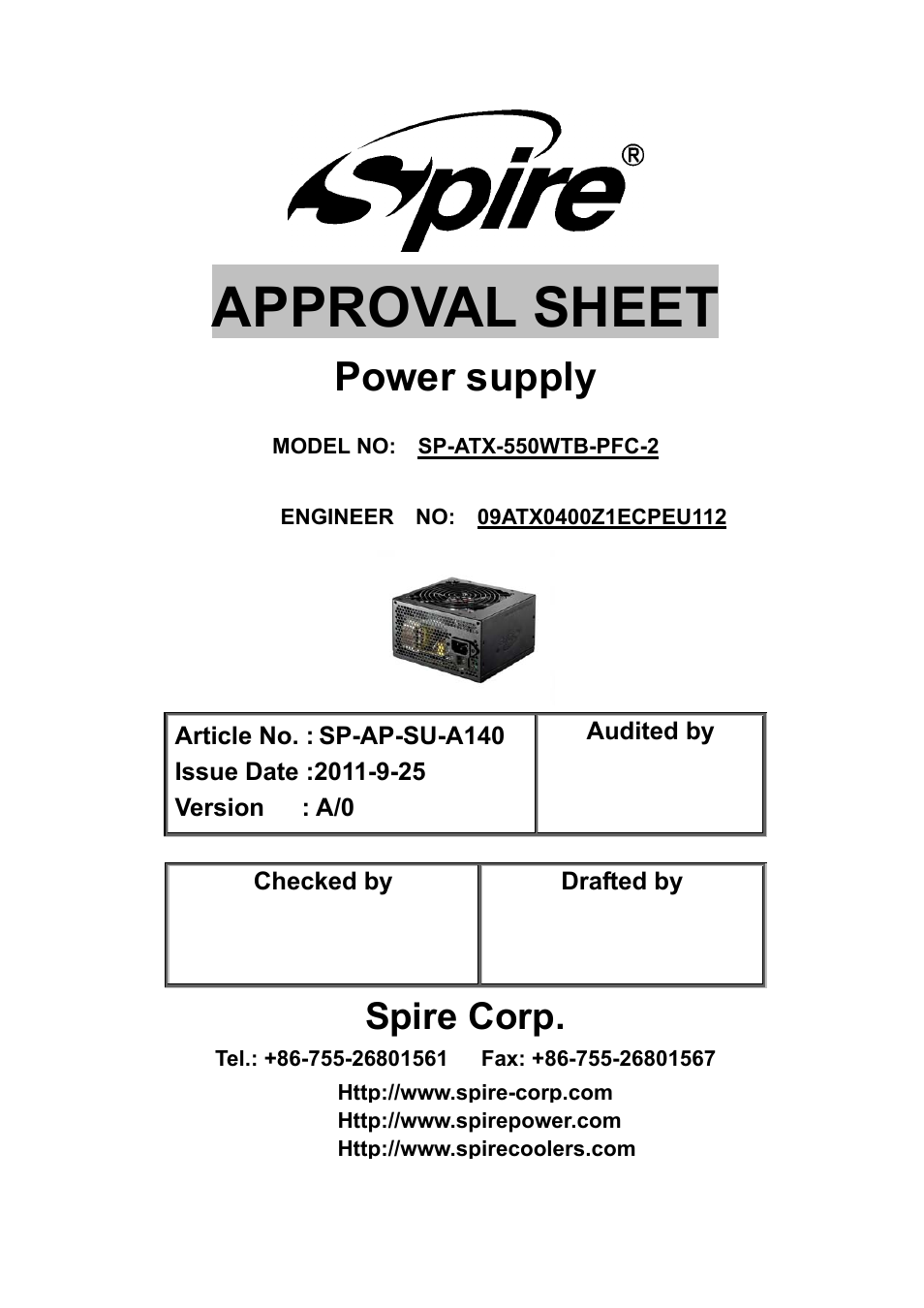 Spire BLACKEAGLE 550W / SP-ATX-550WTB-PFC-2 User Manual | 18 pages