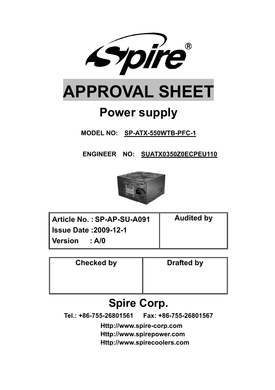Spire JEWEL BLACK 550W / SP-ATX-550WTB-PFC-1 User Manual | 19 pages