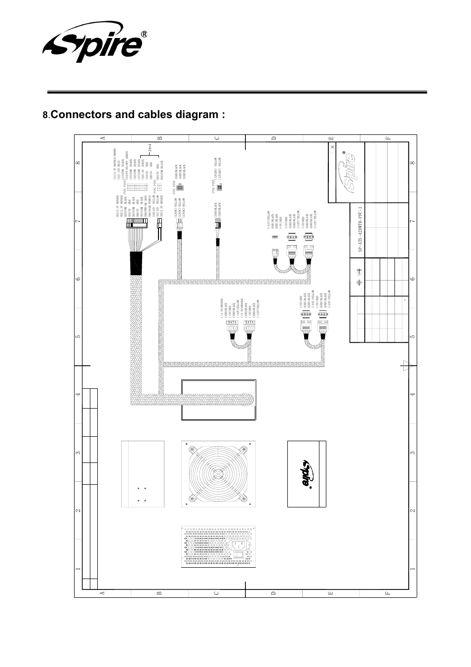 Spire corp, Connectors and cables diagram | Spire JEWEL BLACK 420W / SP-ATX-420WTB-PFC-1 User Manual | Page 16 / 20