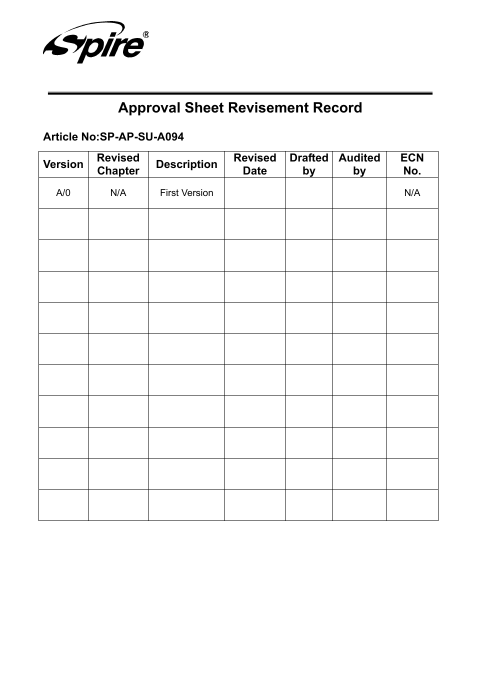 Spire corp, Approval sheet revisement record | Spire JEWEL BLACK 420W / SP-ATX-420WTB-PFC-1 User Manual | Page 2 / 20