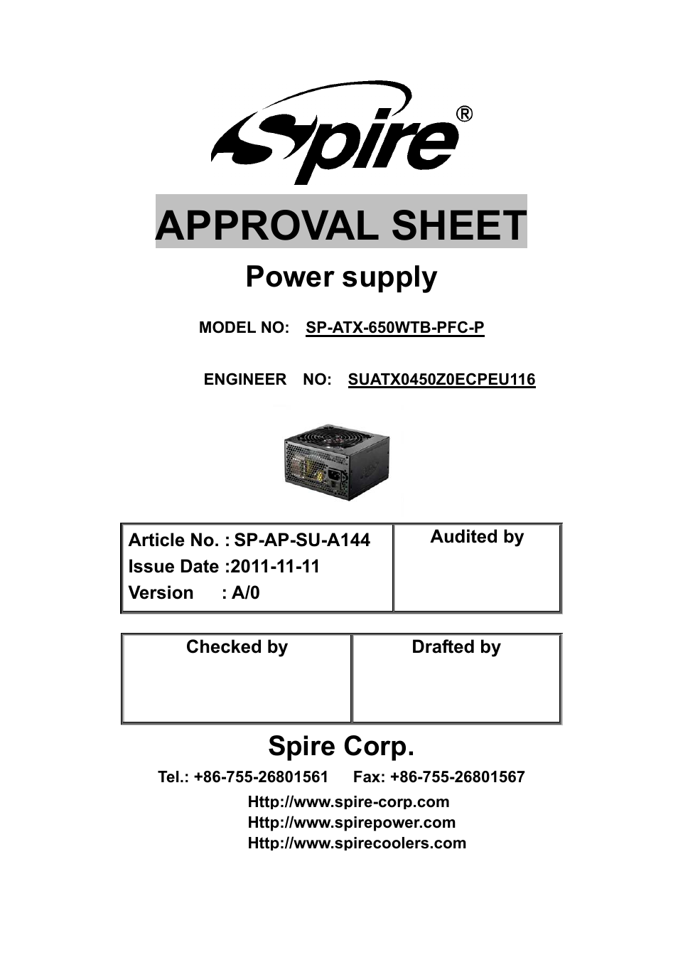 Spire JEWEL ECO 650W / SP-ATX-650WTB-PFC-P User Manual | 19 pages