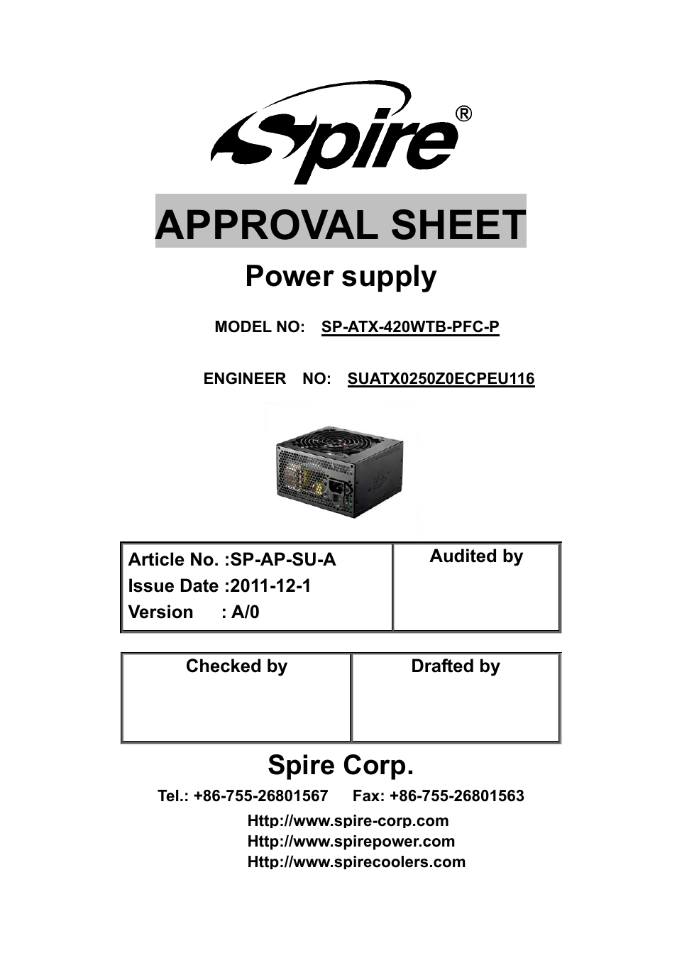 Spire JEWEL ECO 420W / SP-ATX-420WTB-PFC-P User Manual | 19 pages