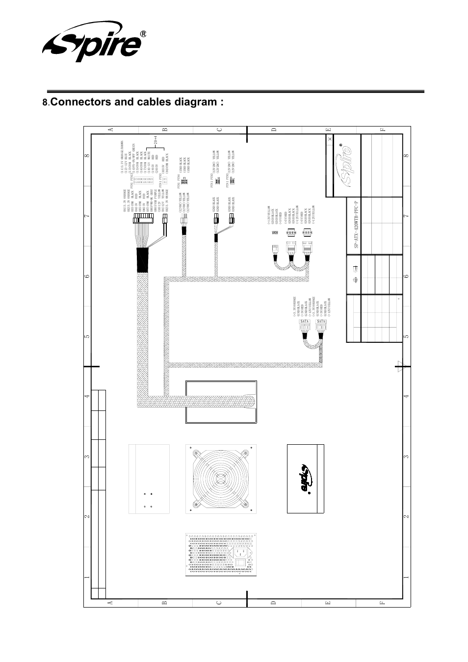 Spire corp, Connectors and cables diagram | Spire JEWEL ECO 420W / SP-ATX-420WTB-PFC-P User Manual | Page 16 / 19